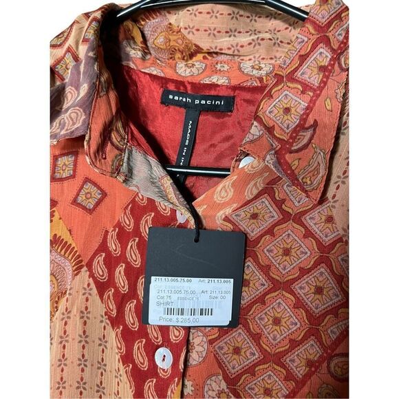 Sarah Pacini Brick Viscose Patchwork Blouse Size XS NWT - Picture 5 of 10